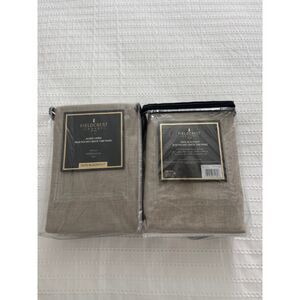 NWT Fieldcrest Luxury Linen Aiden Pocket/Back Tab Panels Taupe Brown